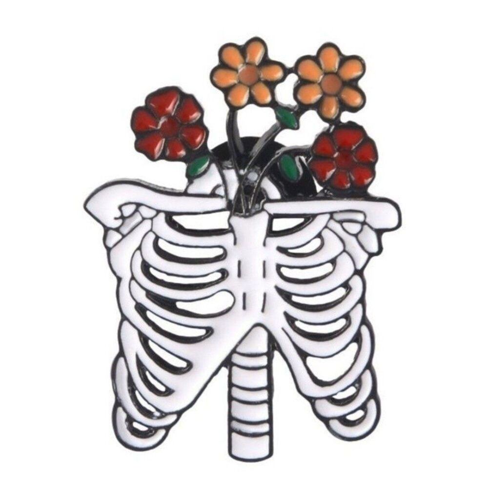 Skeleton Body Floral Enamel Pin